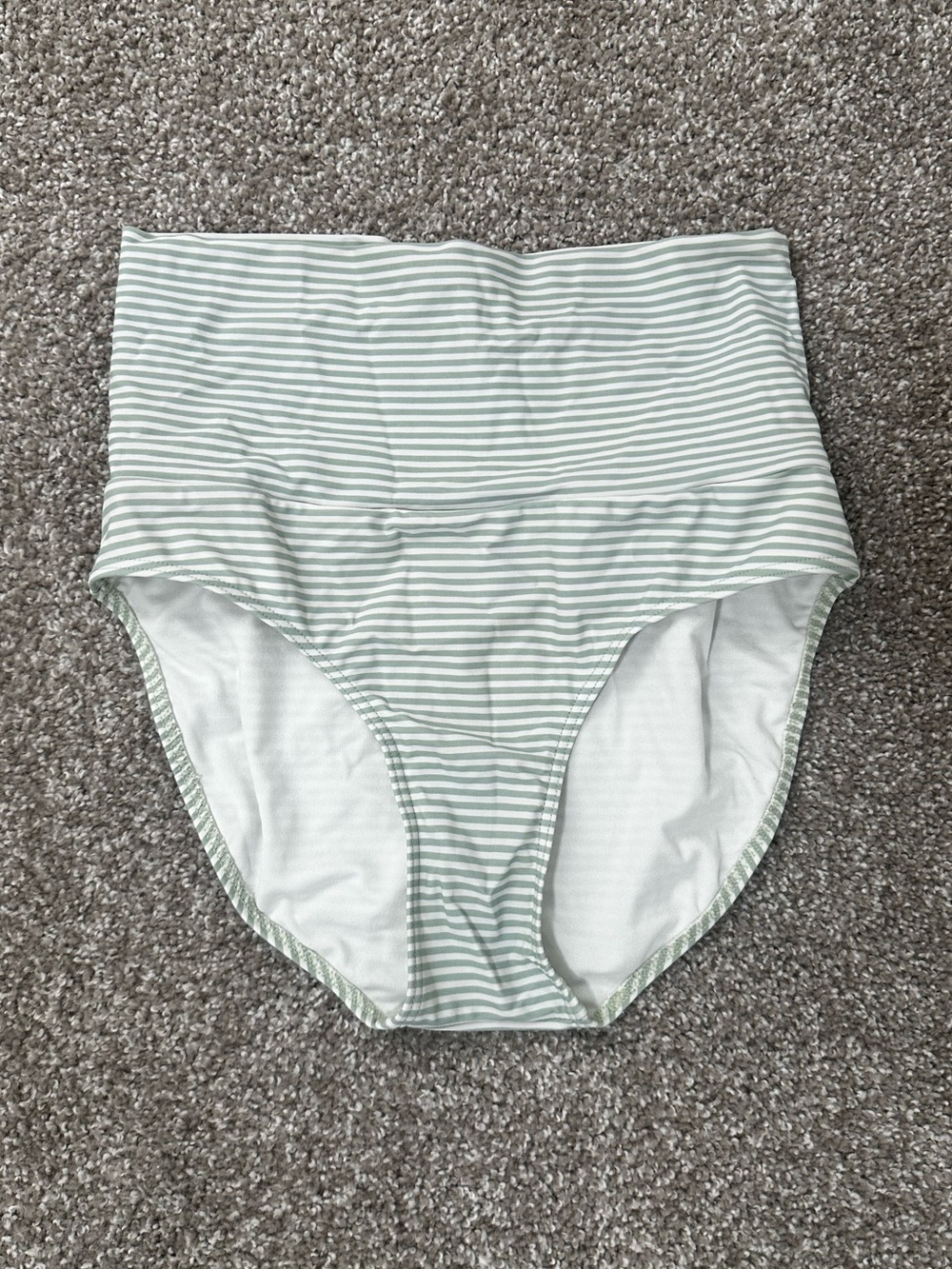 DM Fashion Banded Mid-rise Swim Bottom in Jasper Green Horizontal Stripes